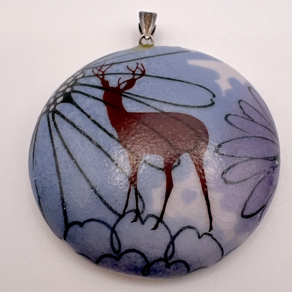 3/$20 - Hand Painted Deer Ceramic Necklace Pendant